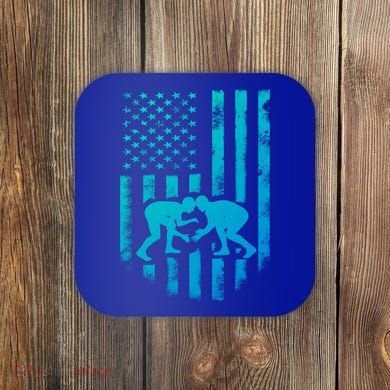 American Flag Wrestling Gift Distressed Wrestle Gift Coaster