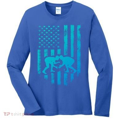 American Flag Wrestling Gift Distressed Wrestle Gift Women's Long Sleeve Shirt