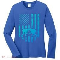 American Flag Wrestling Gift Distressed Wrestle Gift Women's Long Sleeve Shirt thumb 0