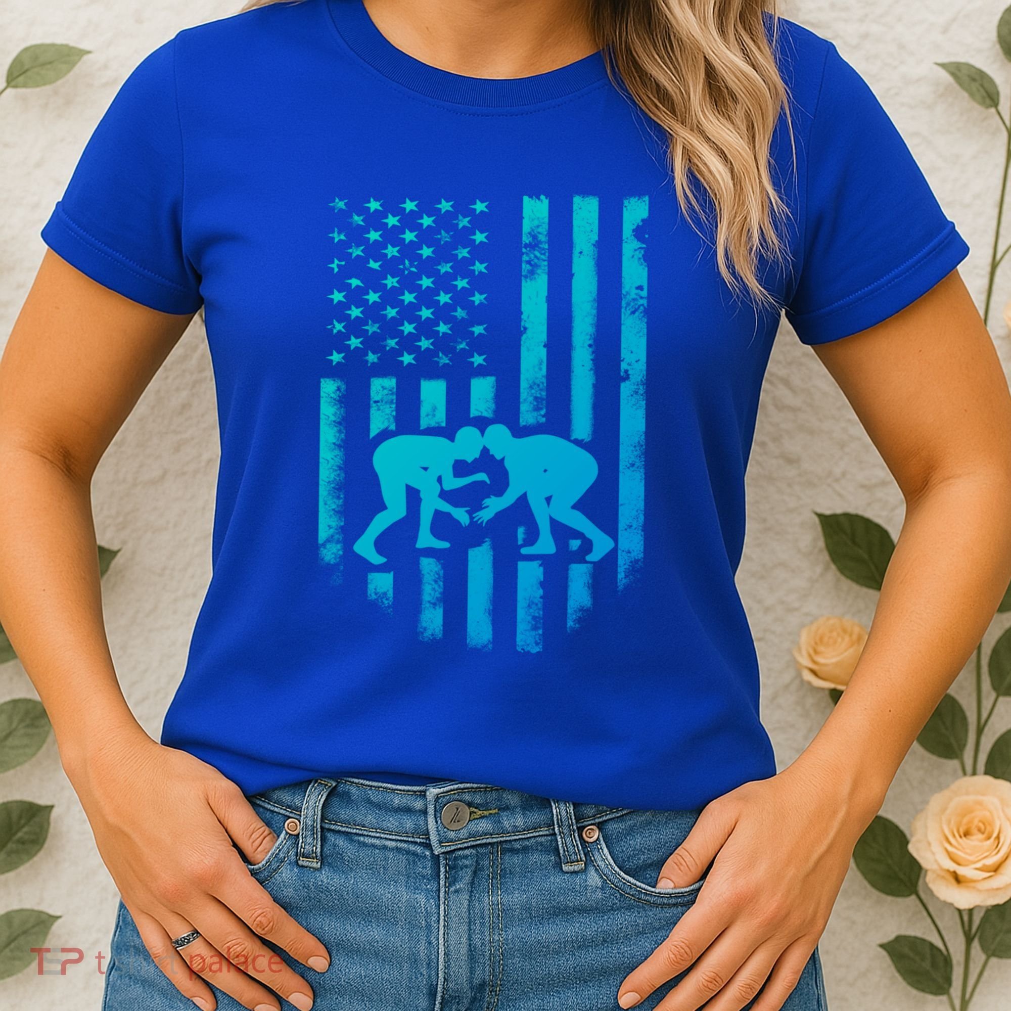 American Flag Wrestling Gift Distressed Wrestle Gift Women's T-Shirt