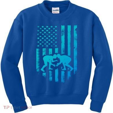 American Flag Wrestling Gift Distressed Wrestle Gift Kids Sweatshirt