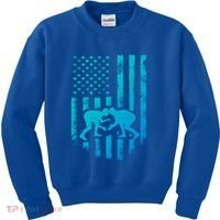 American Flag Wrestling Gift Distressed Wrestle Gift Kids Sweatshirt thumb 0