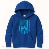 American Flag Wrestling Gift Distressed Wrestle Gift Kids Hoodie thumb 0