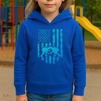 American Flag Wrestling Gift Distressed Wrestle Gift Kids Hoodie thumb 3