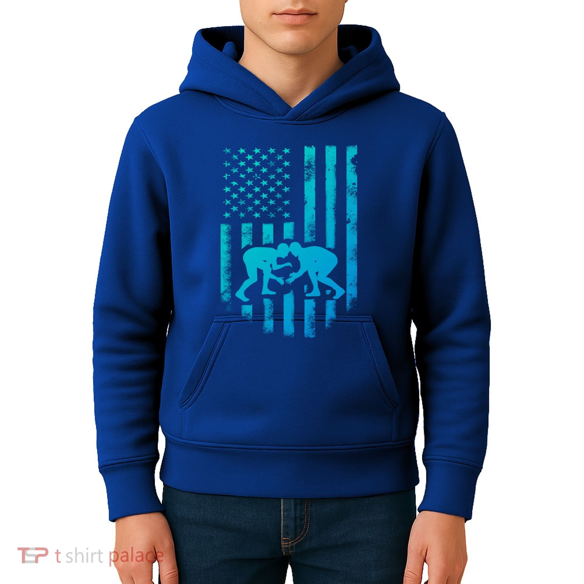 American Flag Wrestling Gift Distressed Wrestle Gift Kids Hoodie