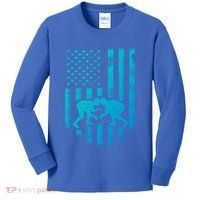 American Flag Wrestling Gift Distressed Wrestle Gift Kids Long Sleeve Shirt thumb 0