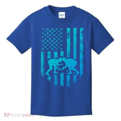 American Flag Wrestling Gift Distressed Wrestle Gift Kids T-Shirt