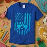 American Flag Wrestling Gift Distressed Wrestle Gift Kids T-Shirt thumb 3