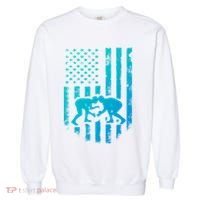 American Flag Wrestling Gift Distressed Wrestle Gift Garment-Dyed Sweatshirt thumb 0