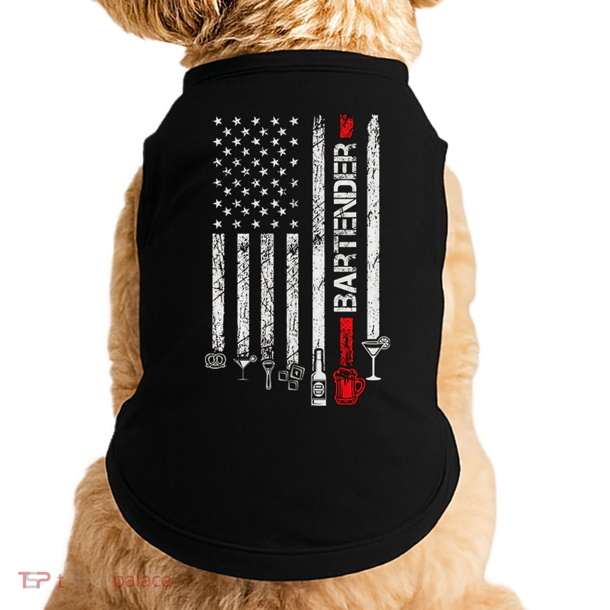 American Flag With Bartender Cool Gift For Women Men Father Doggie Tank