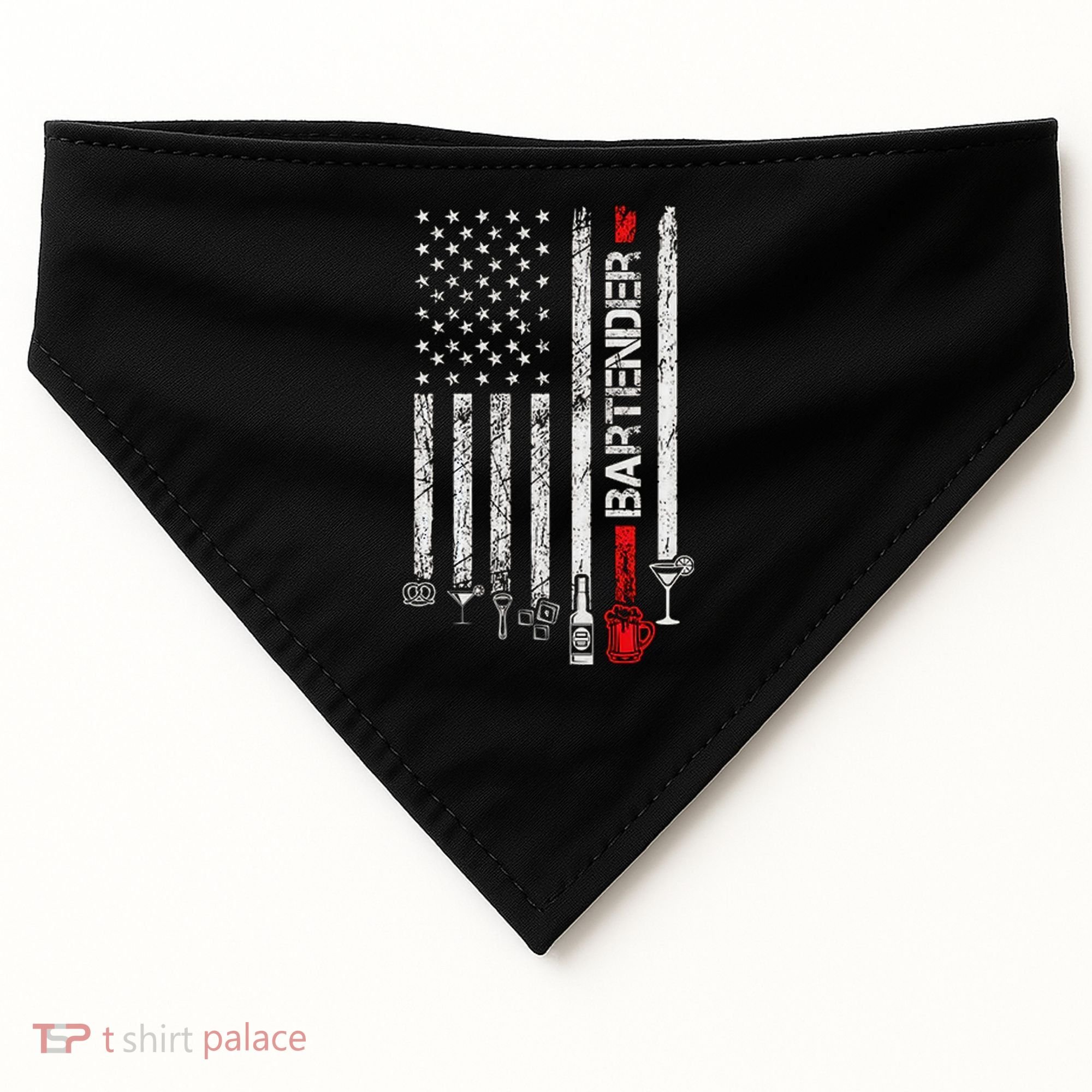American Flag With Bartender Cool Gift For Women Men Father USA-Made Doggie Bandana