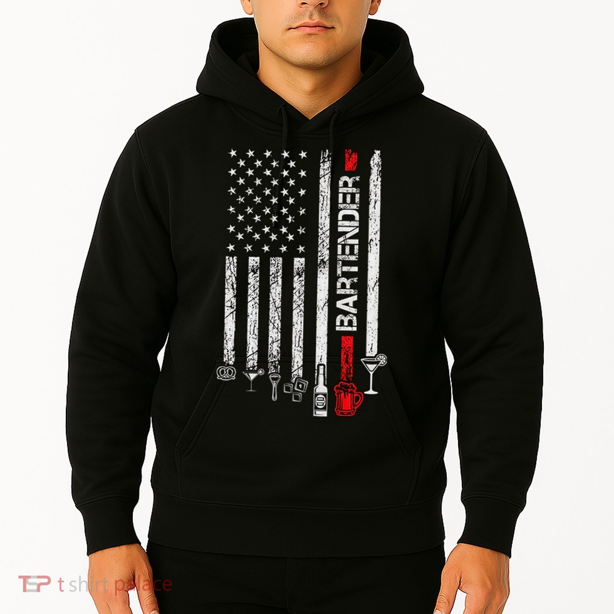 American Flag With Bartender Cool Gift For Women Men Father Hoodie