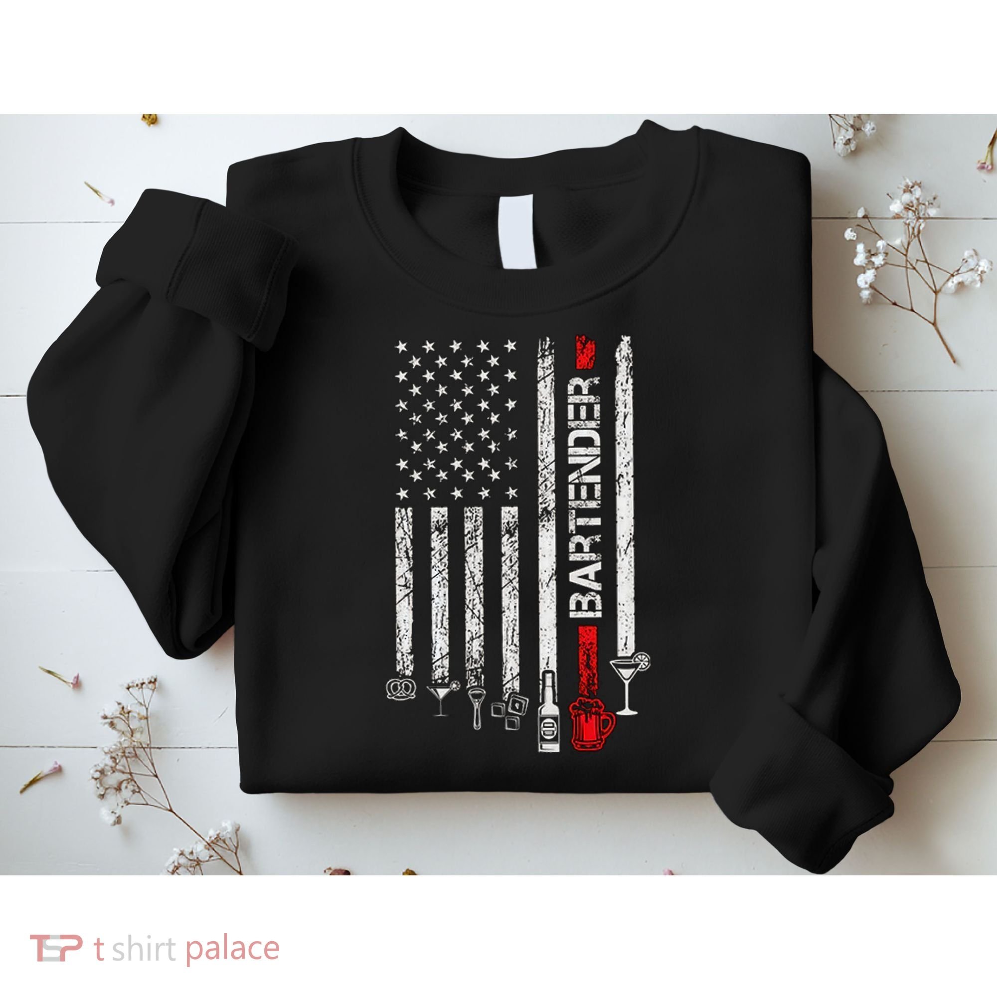 American Flag With Bartender Cool Gift For Women Men Father Sweatshirt
