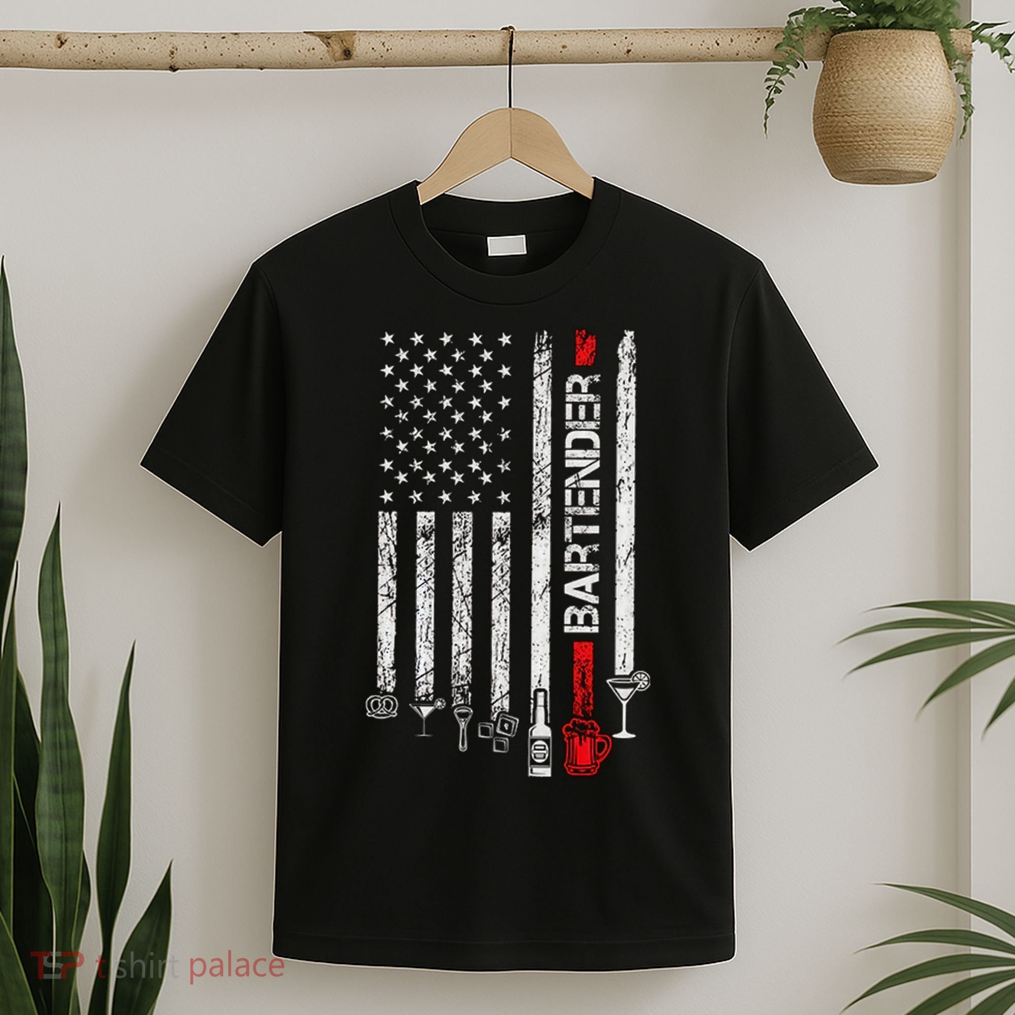 American Flag With Bartender Cool Gift For Women Men Father T-Shirt