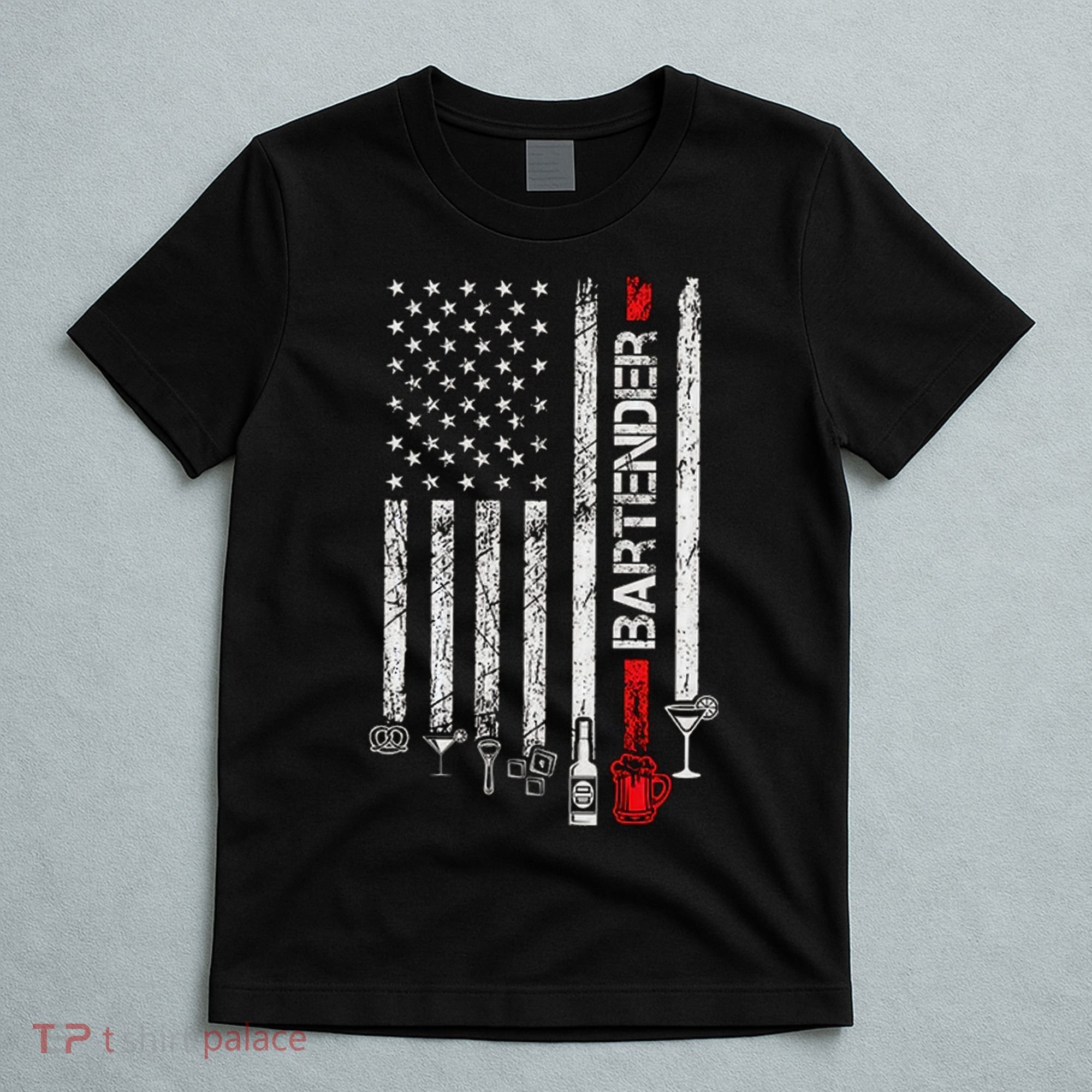 American Flag With Bartender Cool Gift For Women Men Father T-Shirt