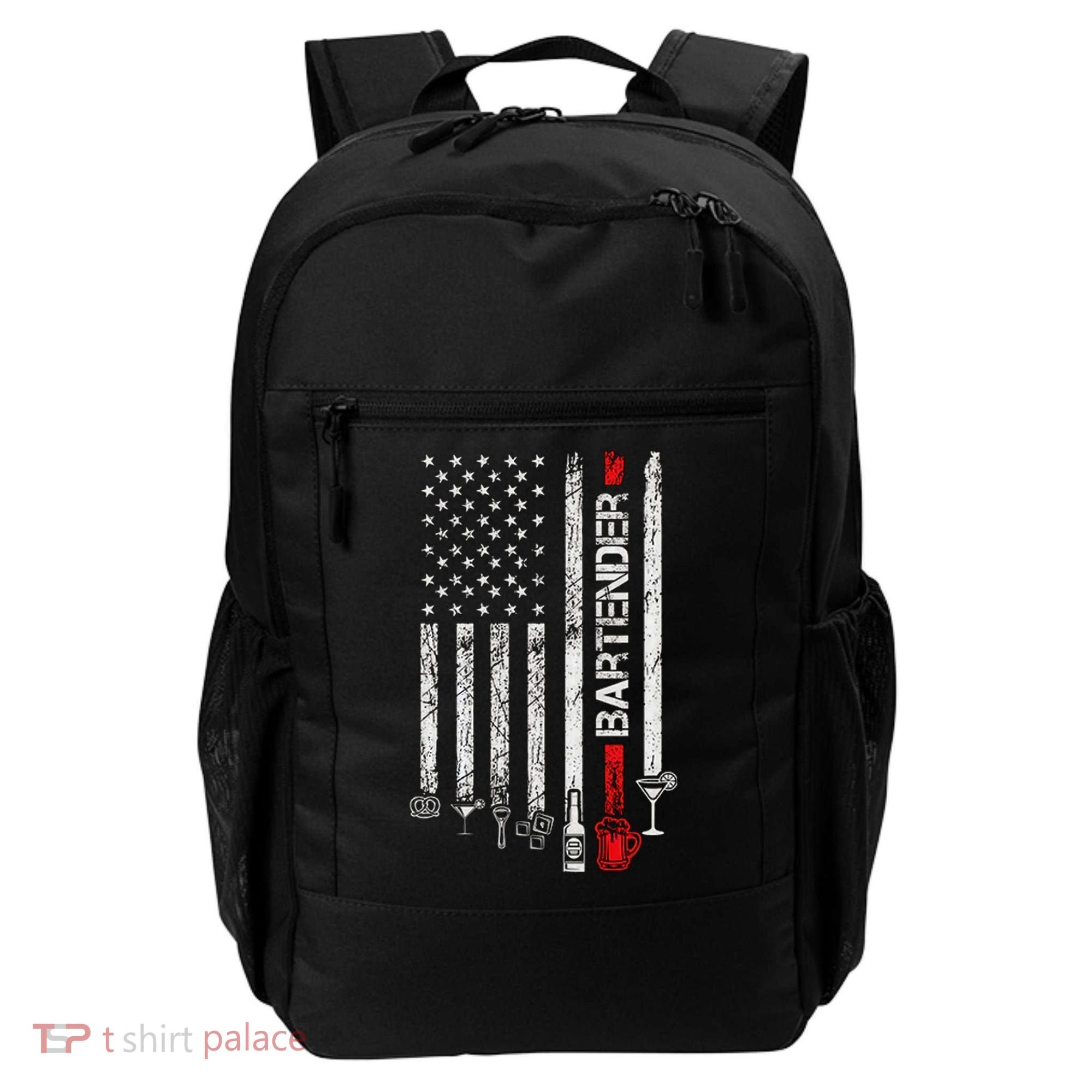 American Flag With Bartender Cool Gift For Women Men Father Backpack