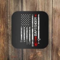 American Flag With Bartender Cool Gift For Women Men Father Coaster thumb 0