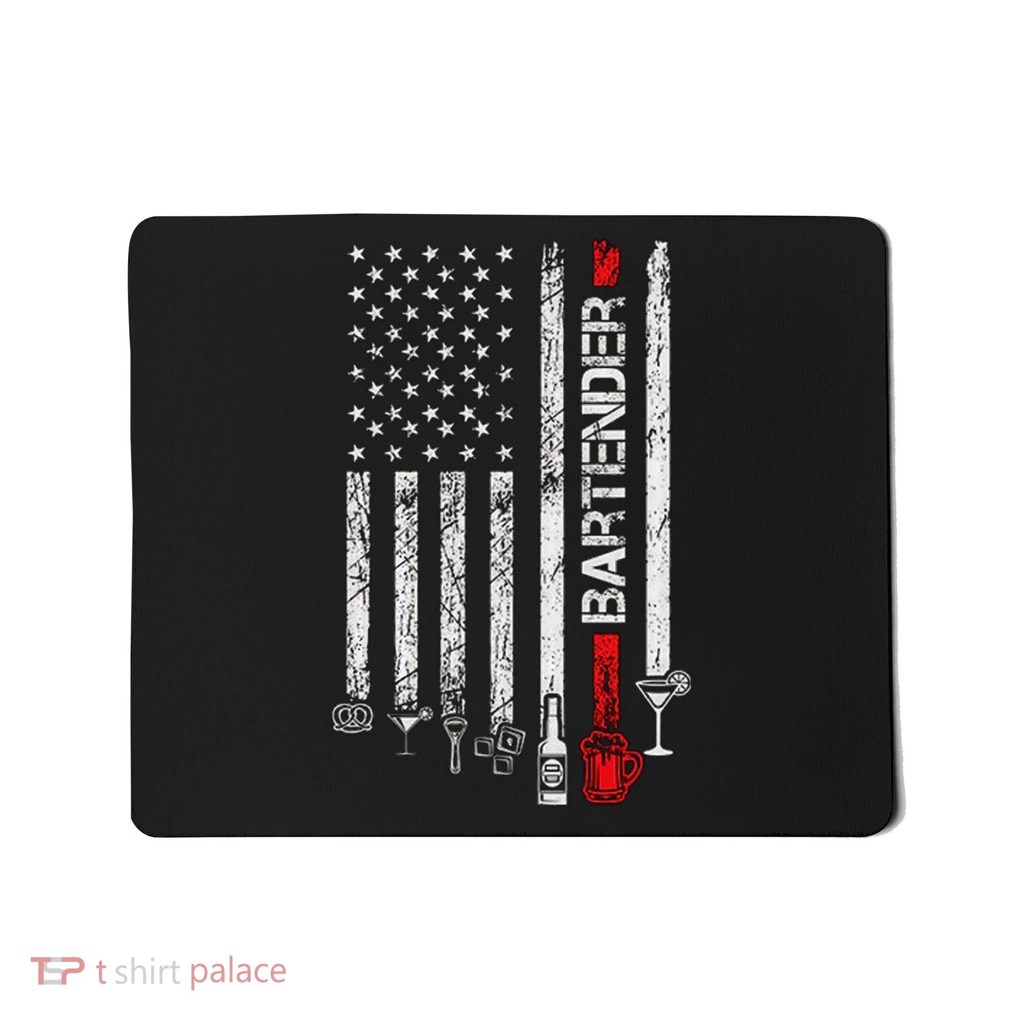 American Flag With Bartender Cool Gift For Women Men Father Mousepad