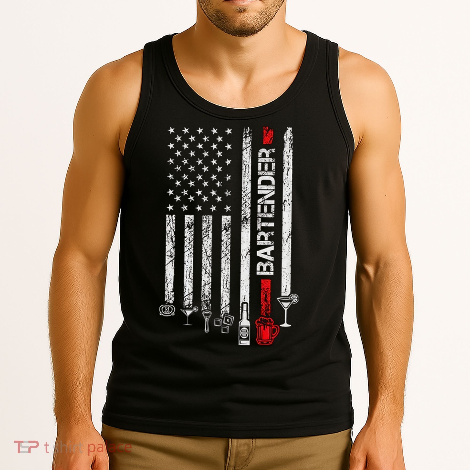 American Flag With Bartender Cool Gift For Women Men Father Tank Top