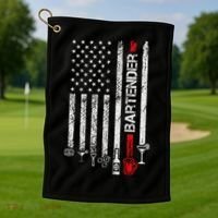 American Flag With Bartender Cool Gift For Women Men Father Golf Towel thumb 1