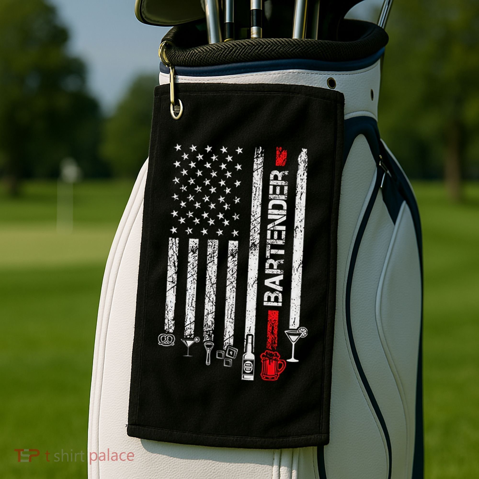 American Flag With Bartender Cool Gift For Women Men Father Golf Towel