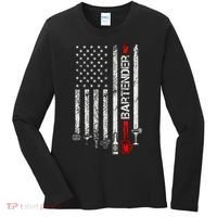 American Flag With Bartender Cool Gift For Women Men Father Women's Long Sleeve Shirt thumb 0