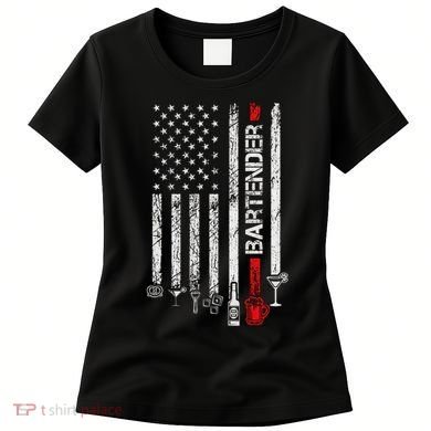 American Flag With Bartender Cool Gift For Women Men Father Women's T-Shirt