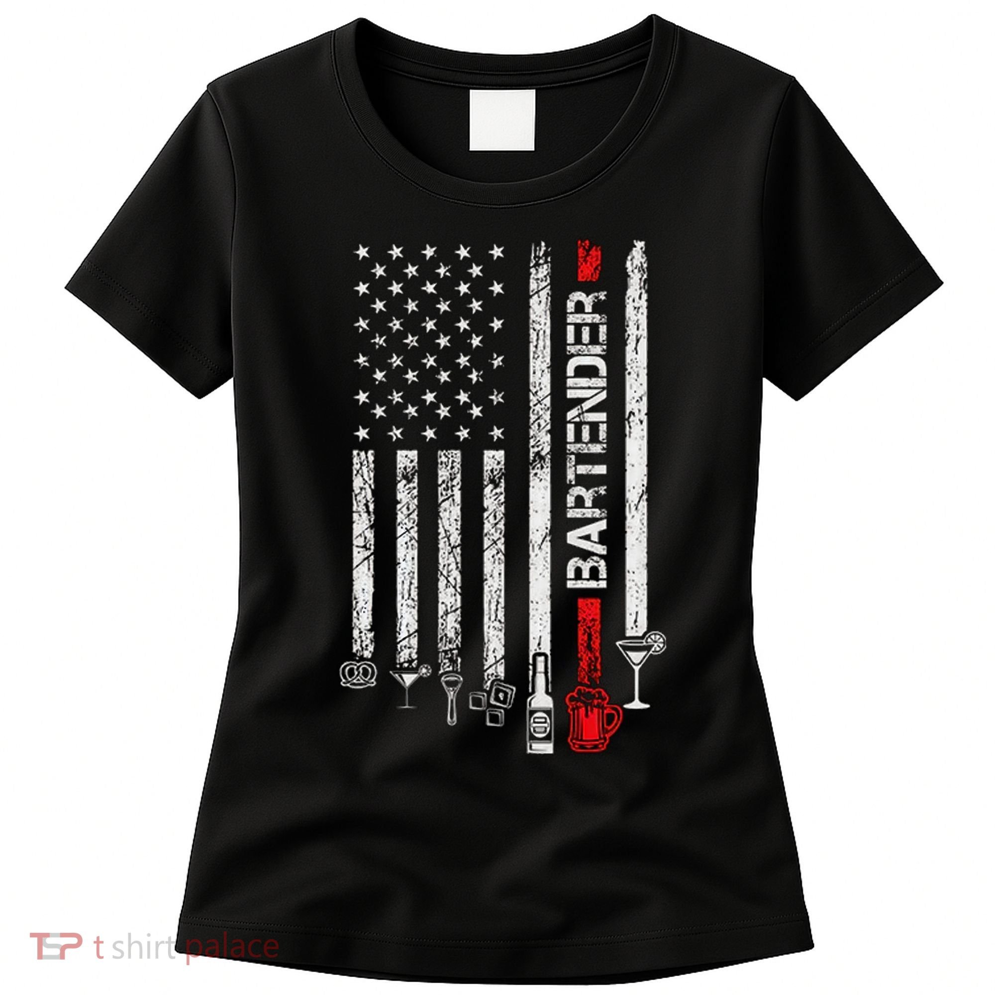 American Flag With Bartender Cool Gift For Women Men Father Women's T-Shirt