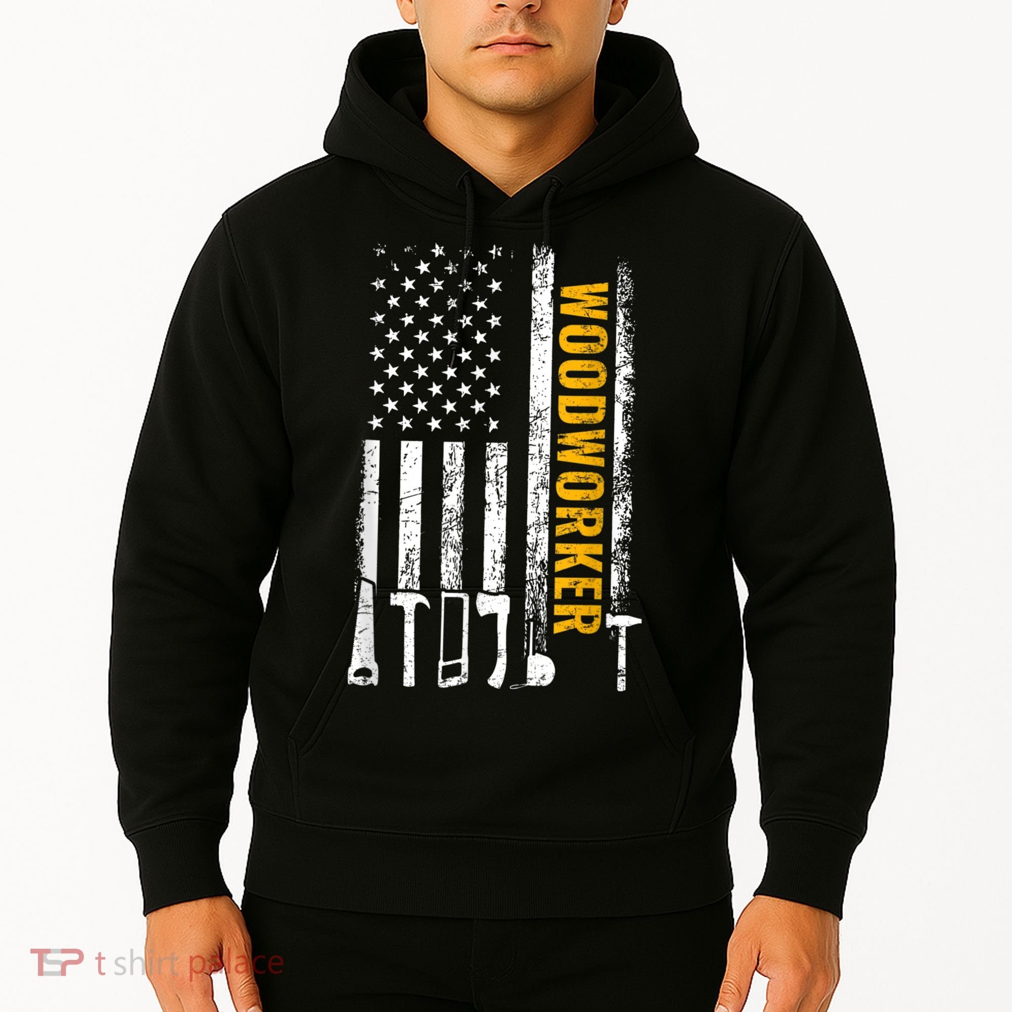 American Flag Woodworker Carpenter Funny Woodworking Hoodie