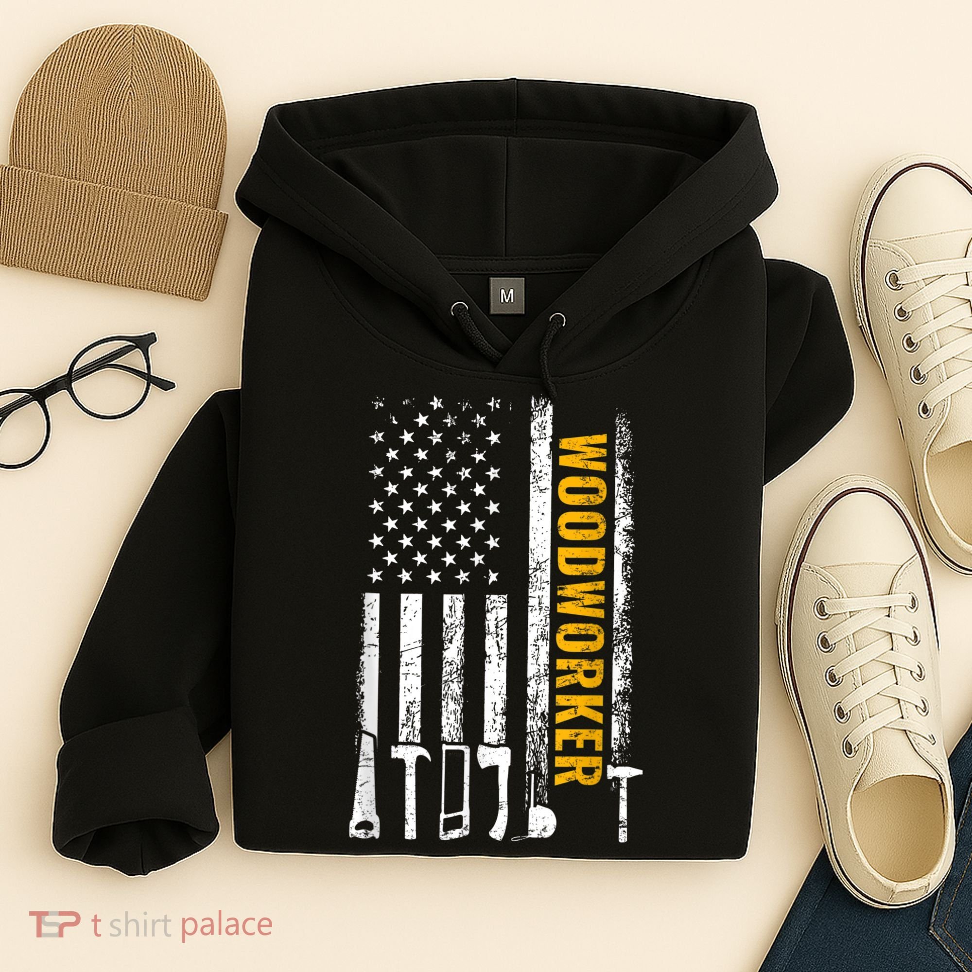 American Flag Woodworker Carpenter Funny Woodworking Hoodie
