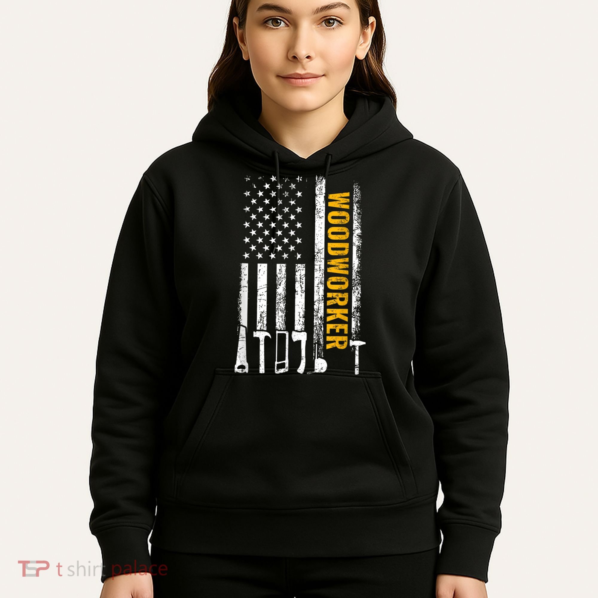 American Flag Woodworker Carpenter Funny Woodworking Hoodie