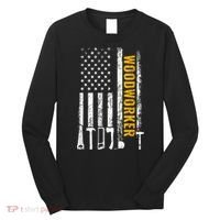 American Flag Woodworker Carpenter Funny Woodworking Long Sleeve Shirt thumb 0