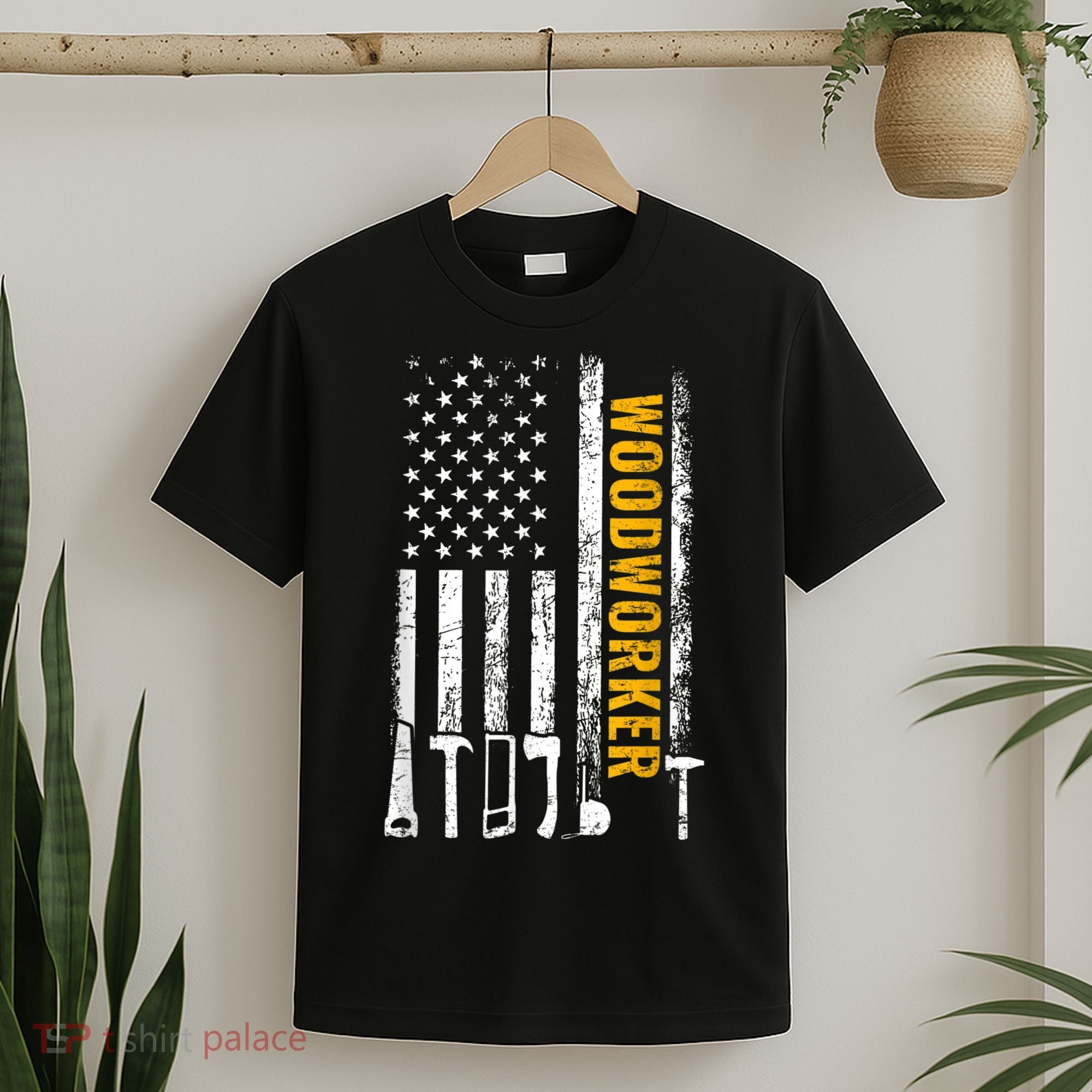 American Flag Woodworker Carpenter Funny Woodworking T-Shirt