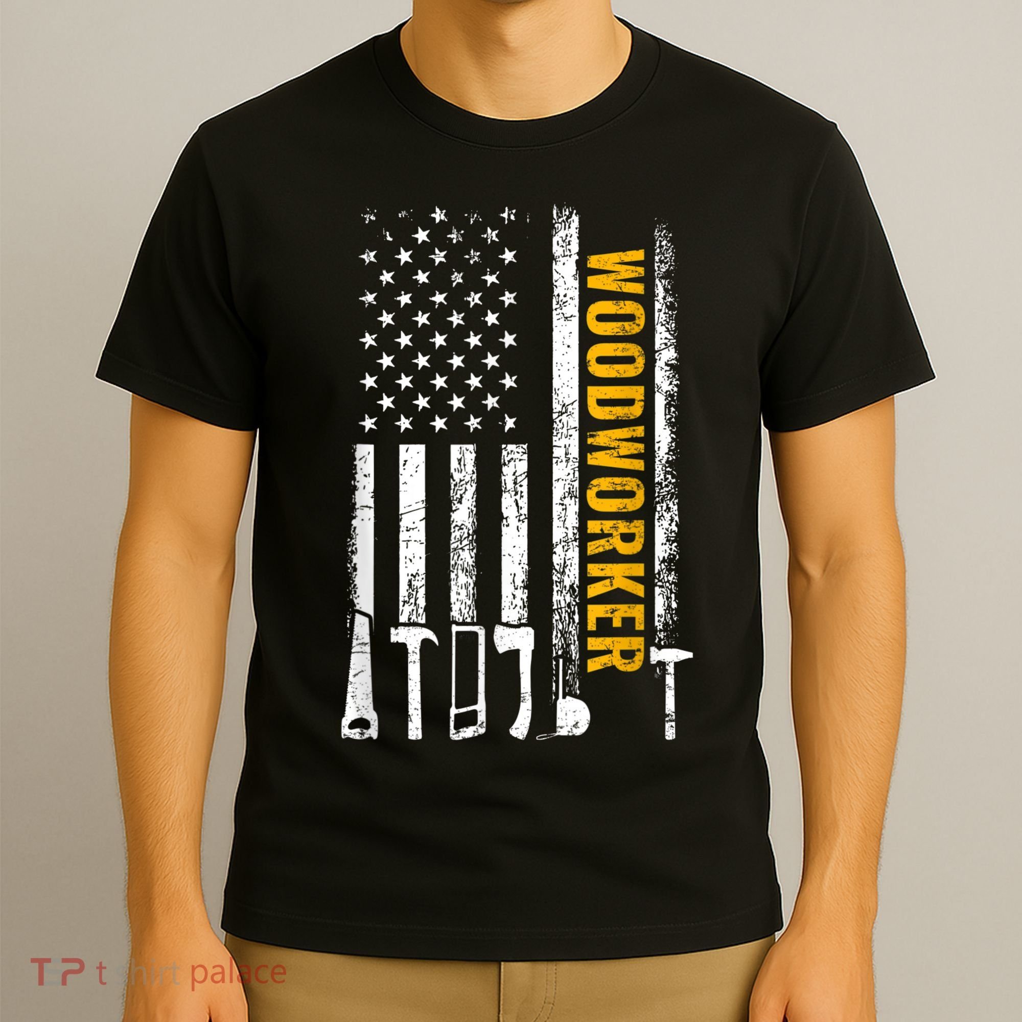 American Flag Woodworker Carpenter Funny Woodworking T-Shirt