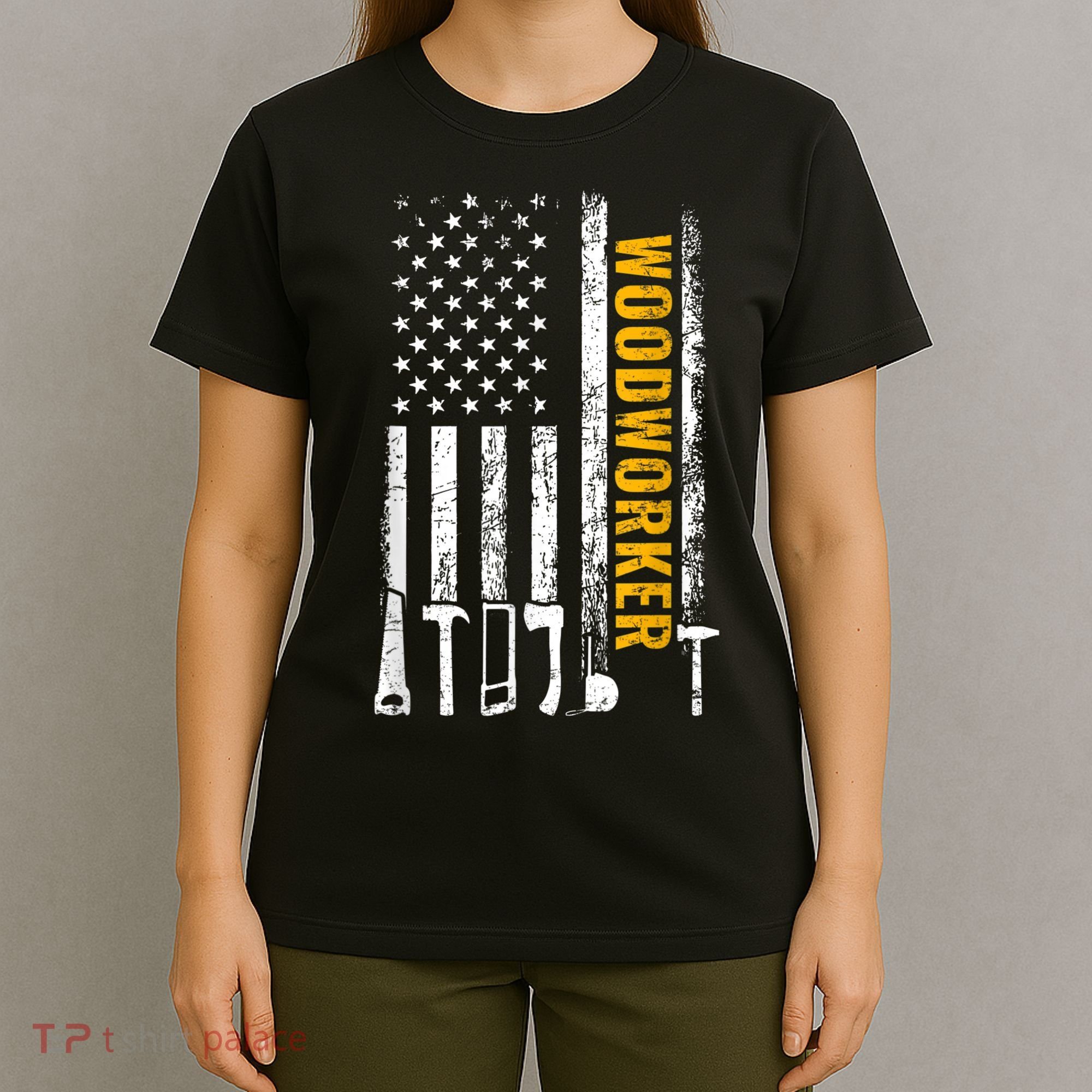 American Flag Woodworker Carpenter Funny Woodworking T-Shirt