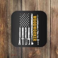 American Flag Woodworker Carpenter Funny Woodworking Coaster thumb 0