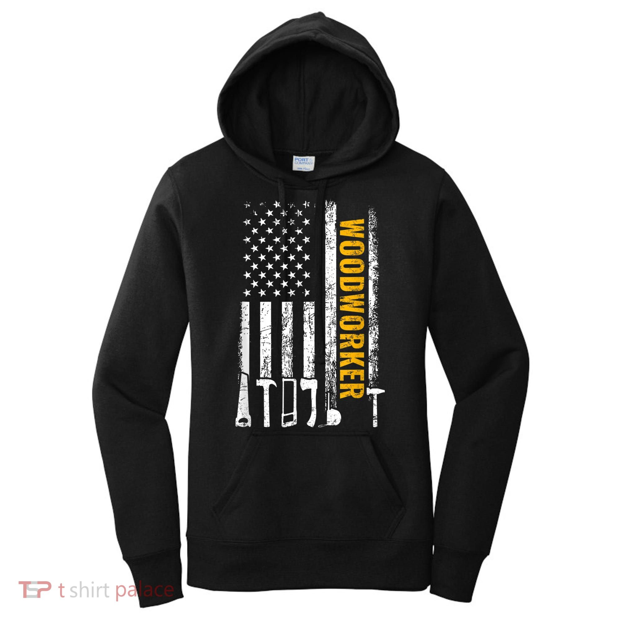 American Flag Woodworker Carpenter Funny Woodworking Women's Hoodie