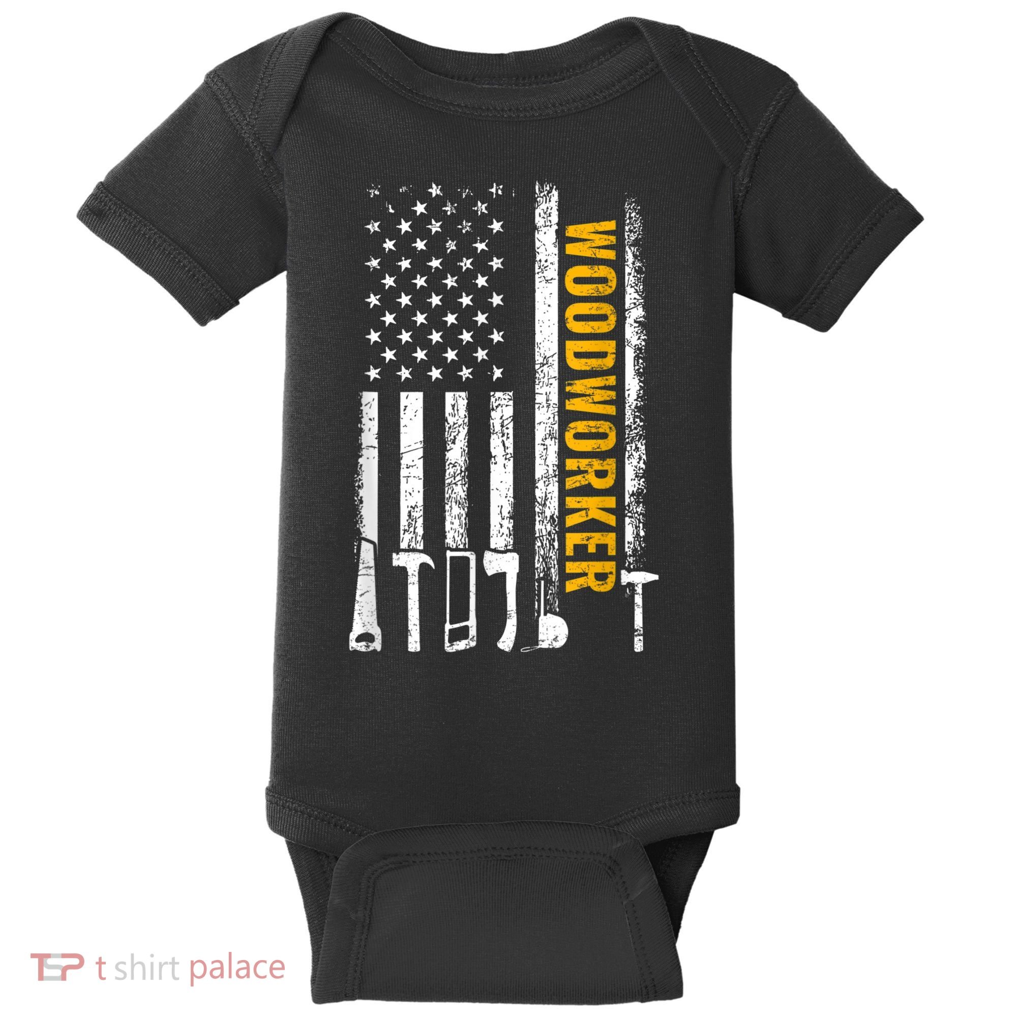 American Flag Woodworker Carpenter Funny Woodworking Baby Bodysuit