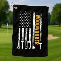 American Flag Woodworker Carpenter Funny Woodworking Golf Towel thumb 1