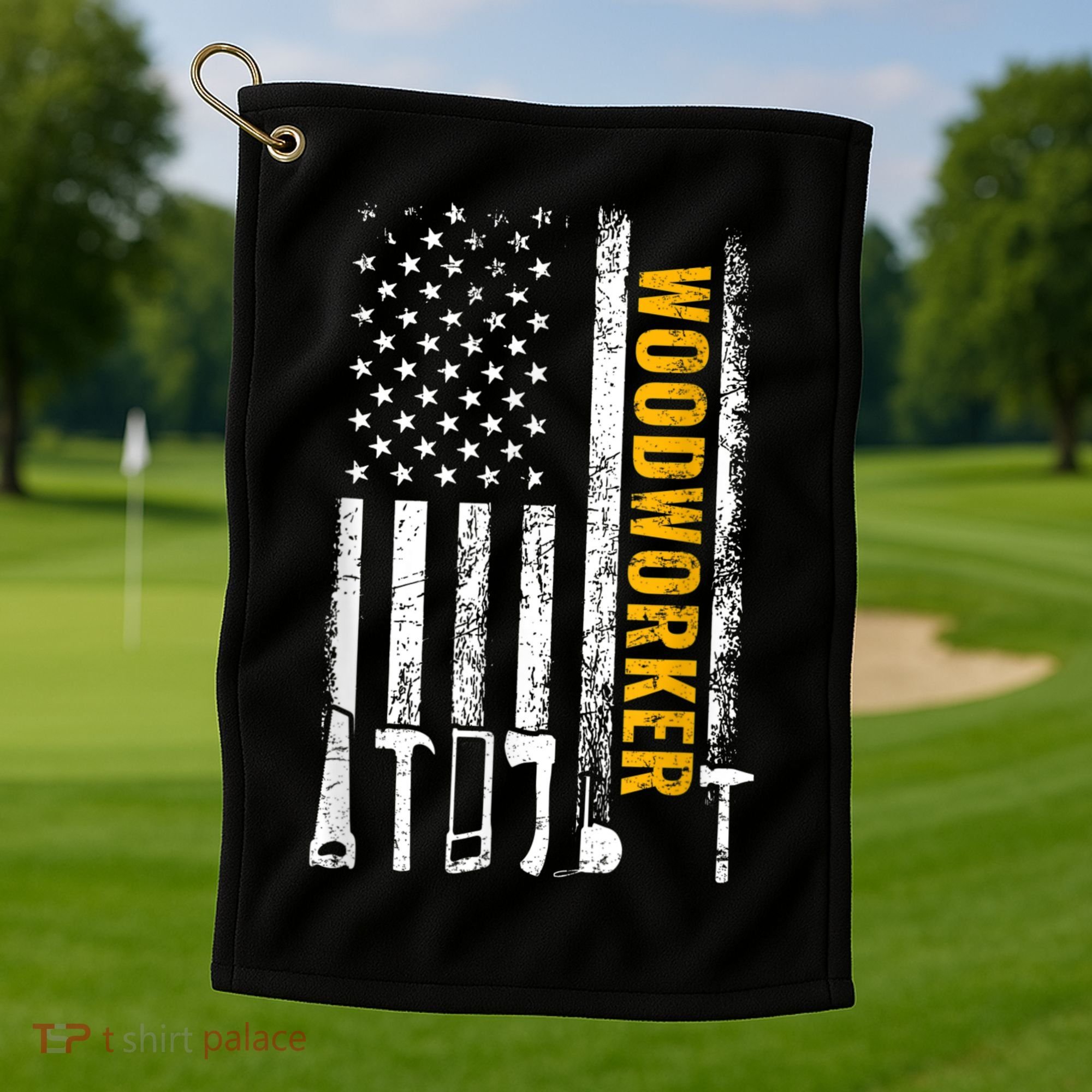 American Flag Woodworker Carpenter Funny Woodworking Golf Towel