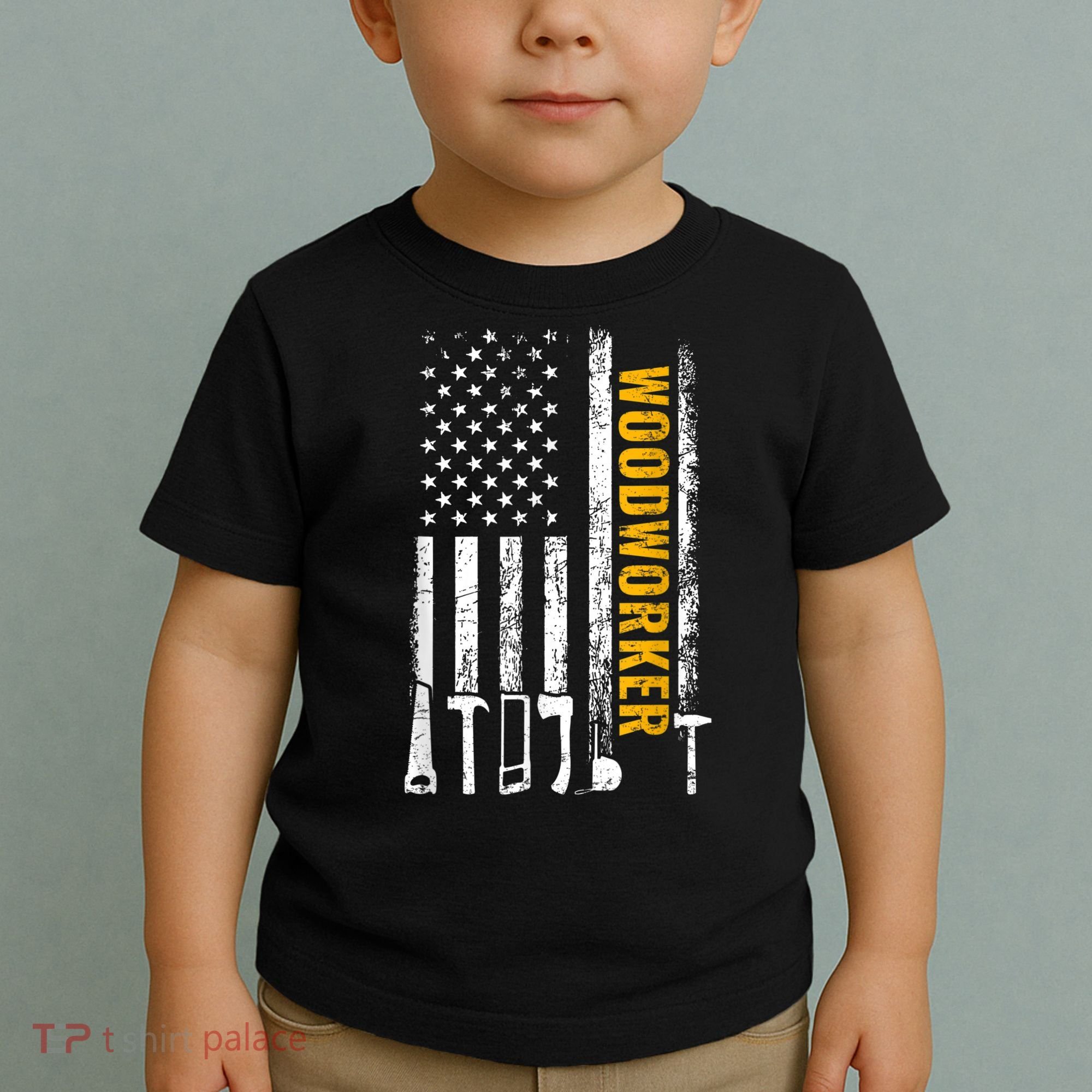 American Flag Woodworker Carpenter Funny Woodworking Toddler T-Shirt