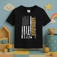 American Flag Woodworker Carpenter Funny Woodworking Toddler T-Shirt thumb 3