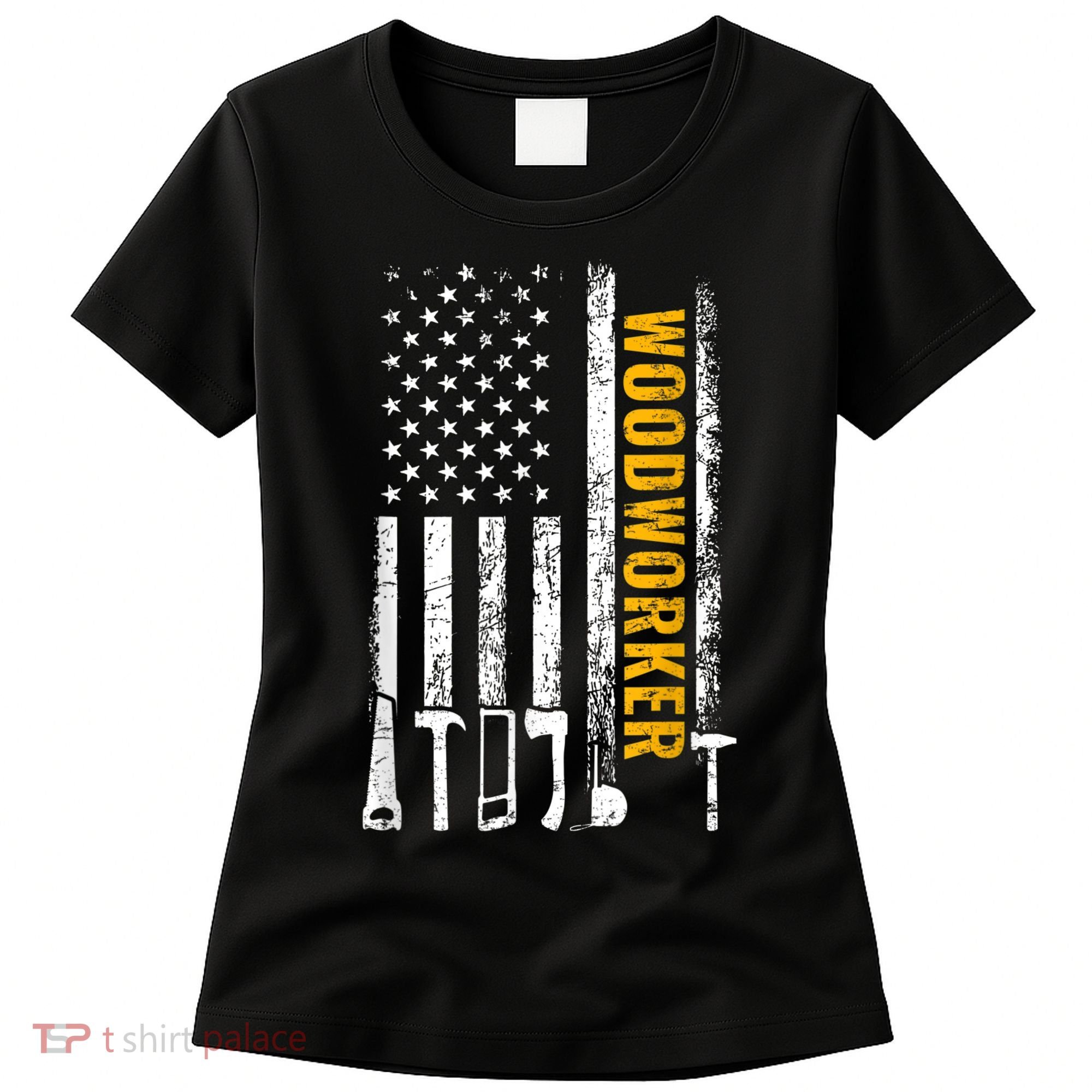 American Flag Woodworker Carpenter Funny Woodworking Women's T-Shirt