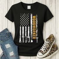 American Flag Woodworker Carpenter Funny Woodworking Women's T-Shirt thumb 3