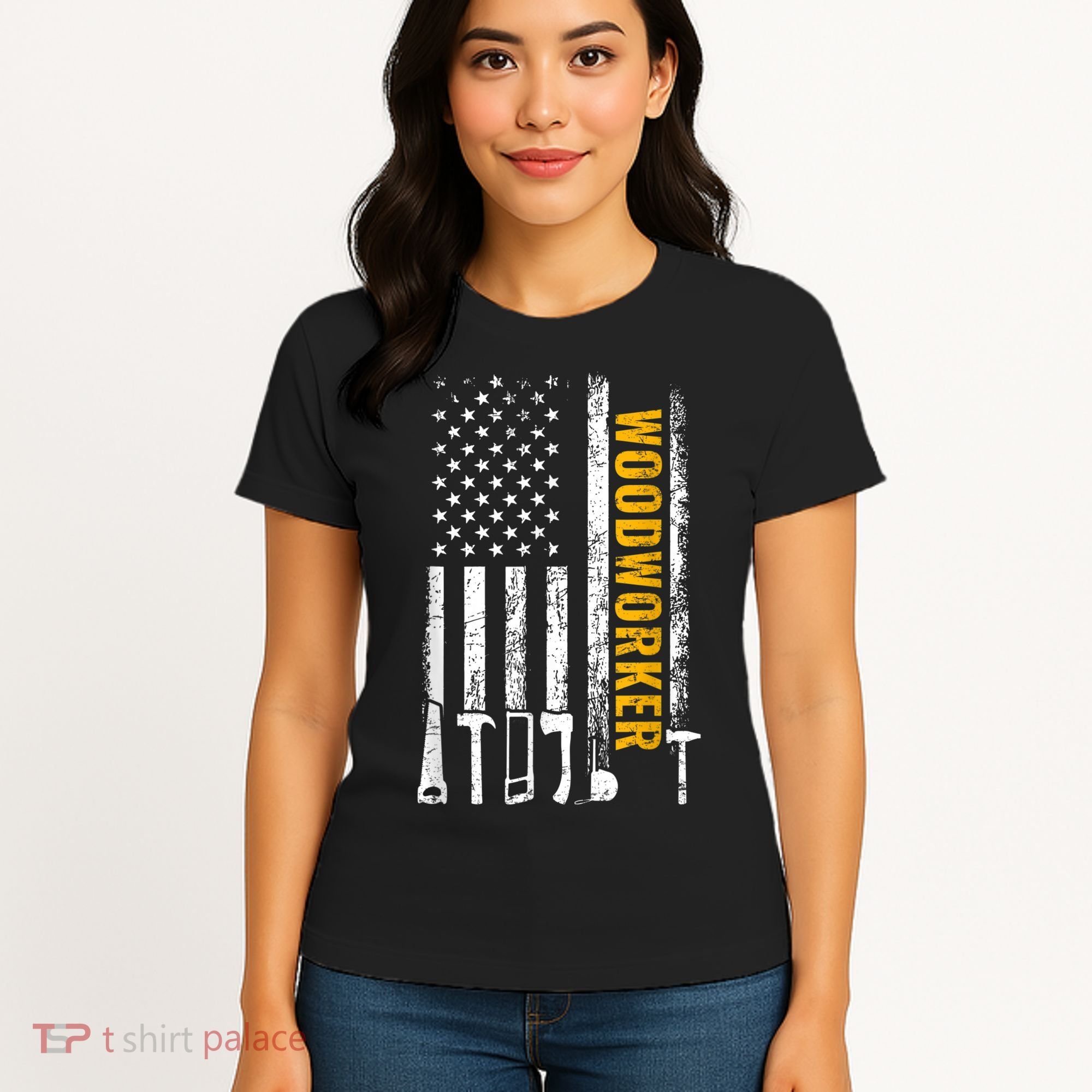 American Flag Woodworker Carpenter Funny Woodworking Women's T-Shirt