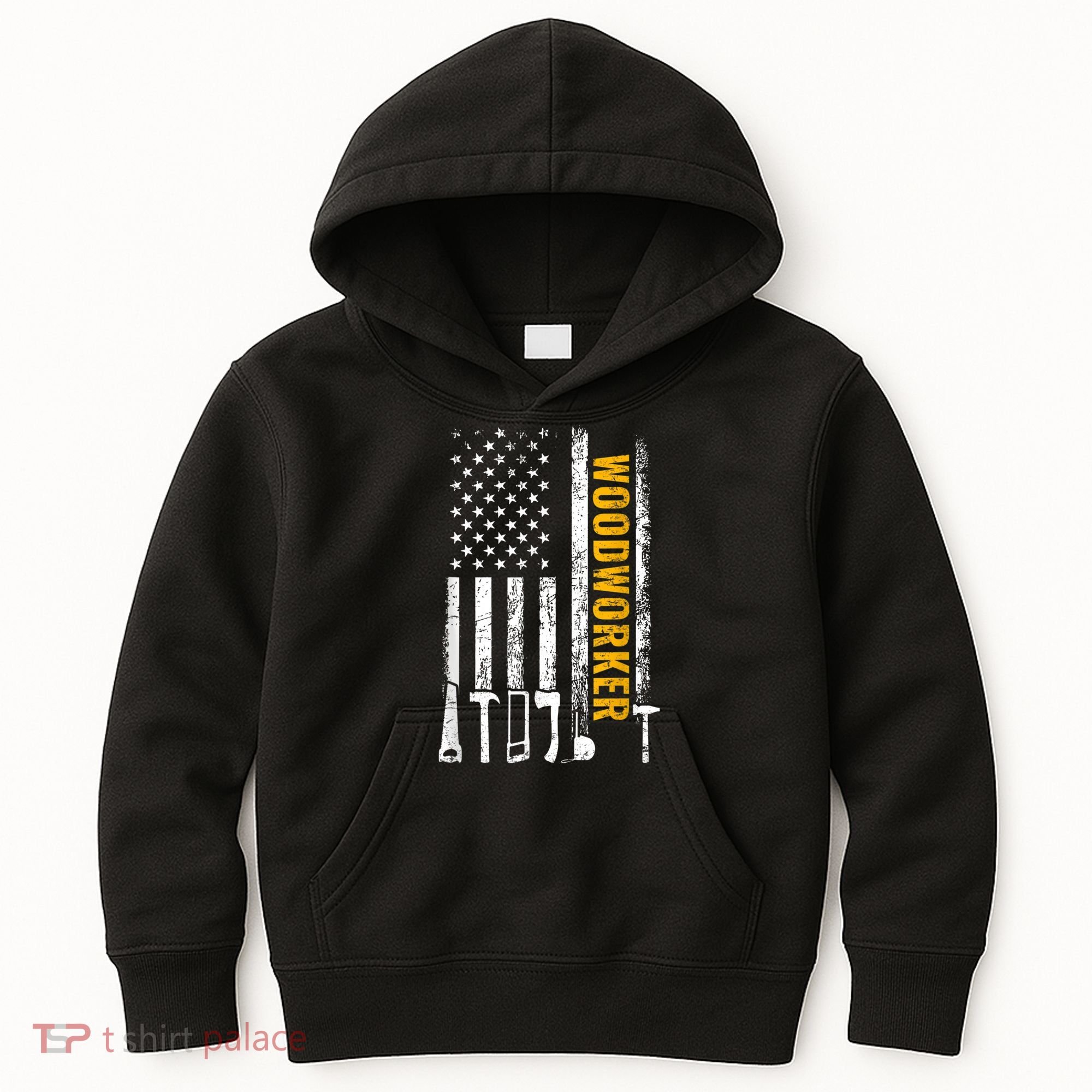 American Flag Woodworker Carpenter Funny Woodworking Kids Hoodie