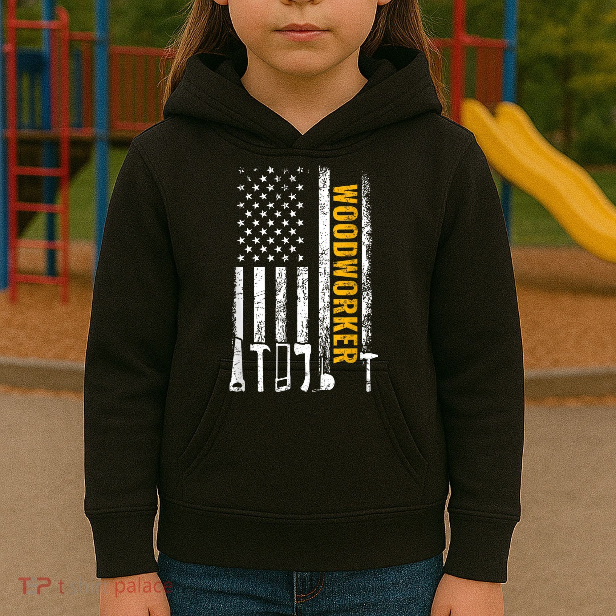American Flag Woodworker Carpenter Funny Woodworking Kids Hoodie