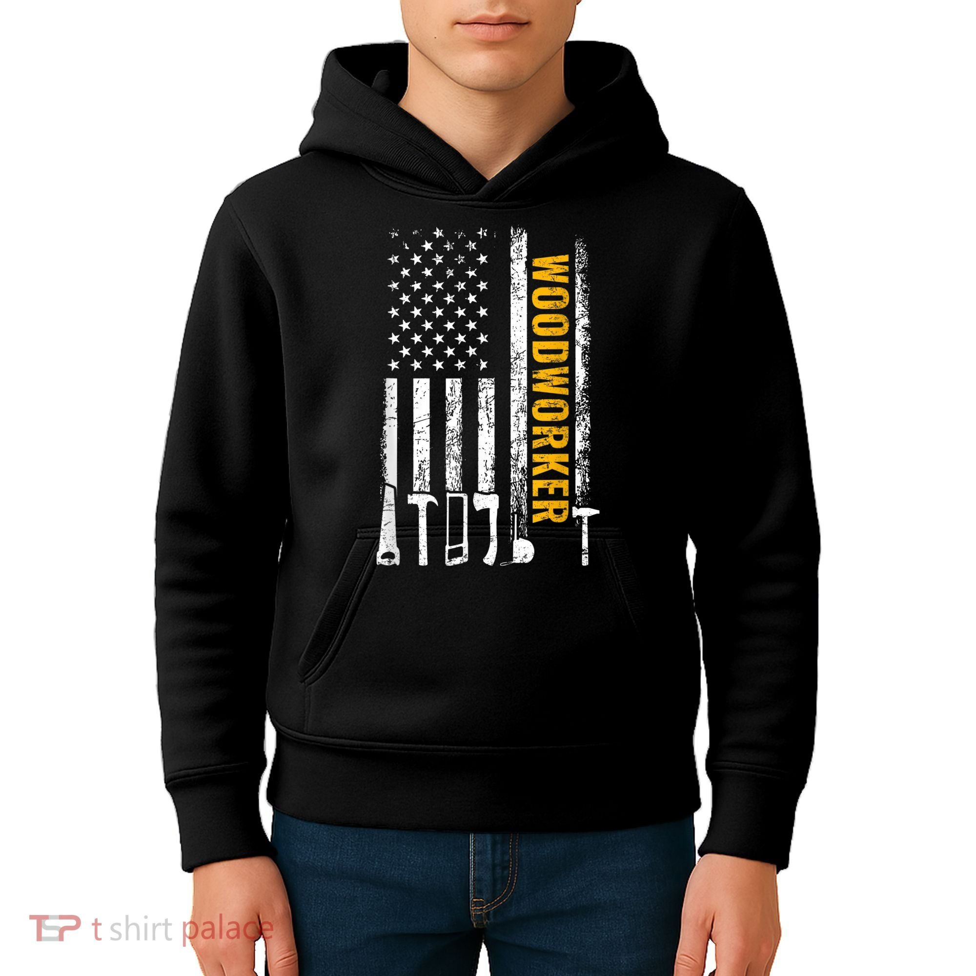 American Flag Woodworker Carpenter Funny Woodworking Kids Hoodie