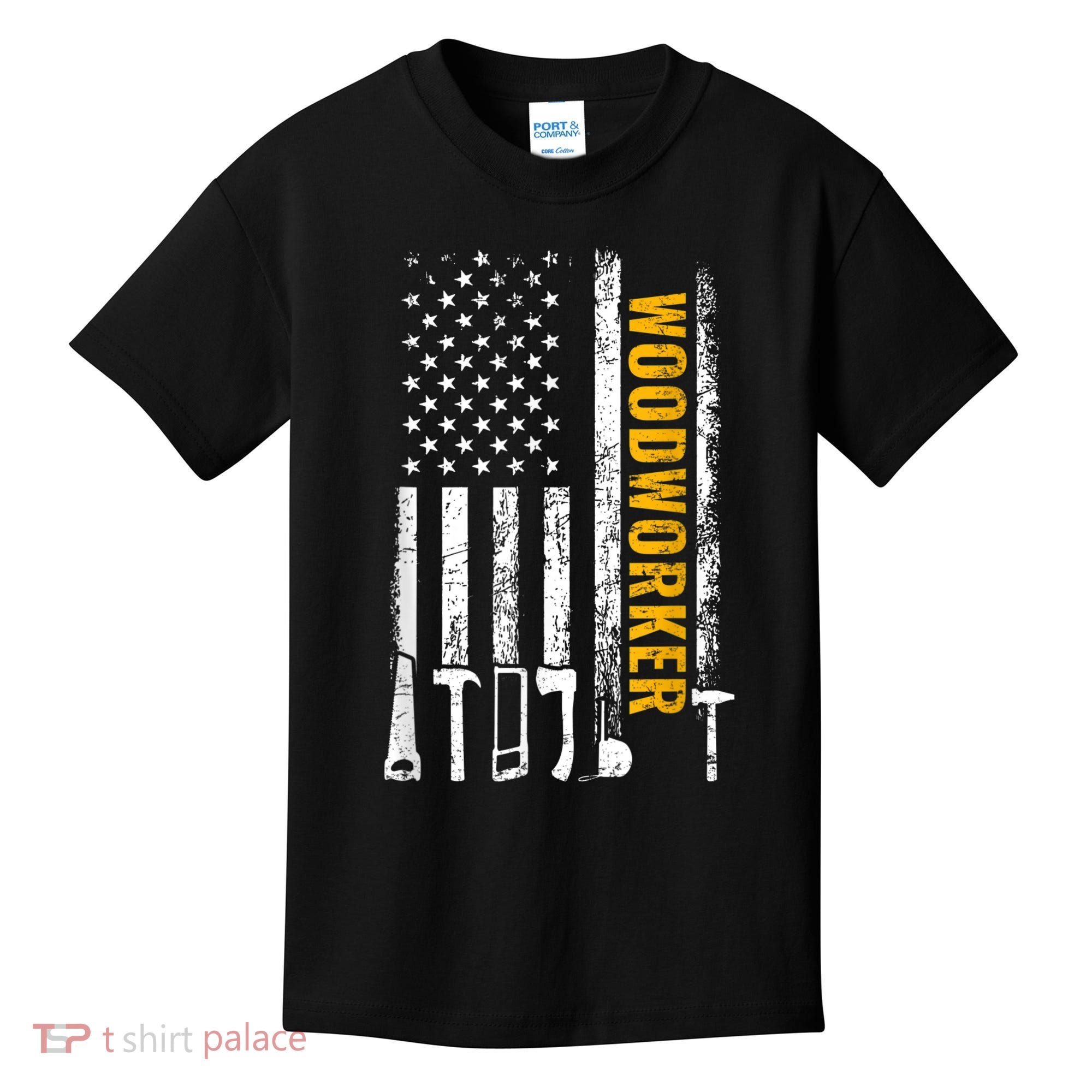 American Flag Woodworker Carpenter Funny Woodworking Kids T-Shirt