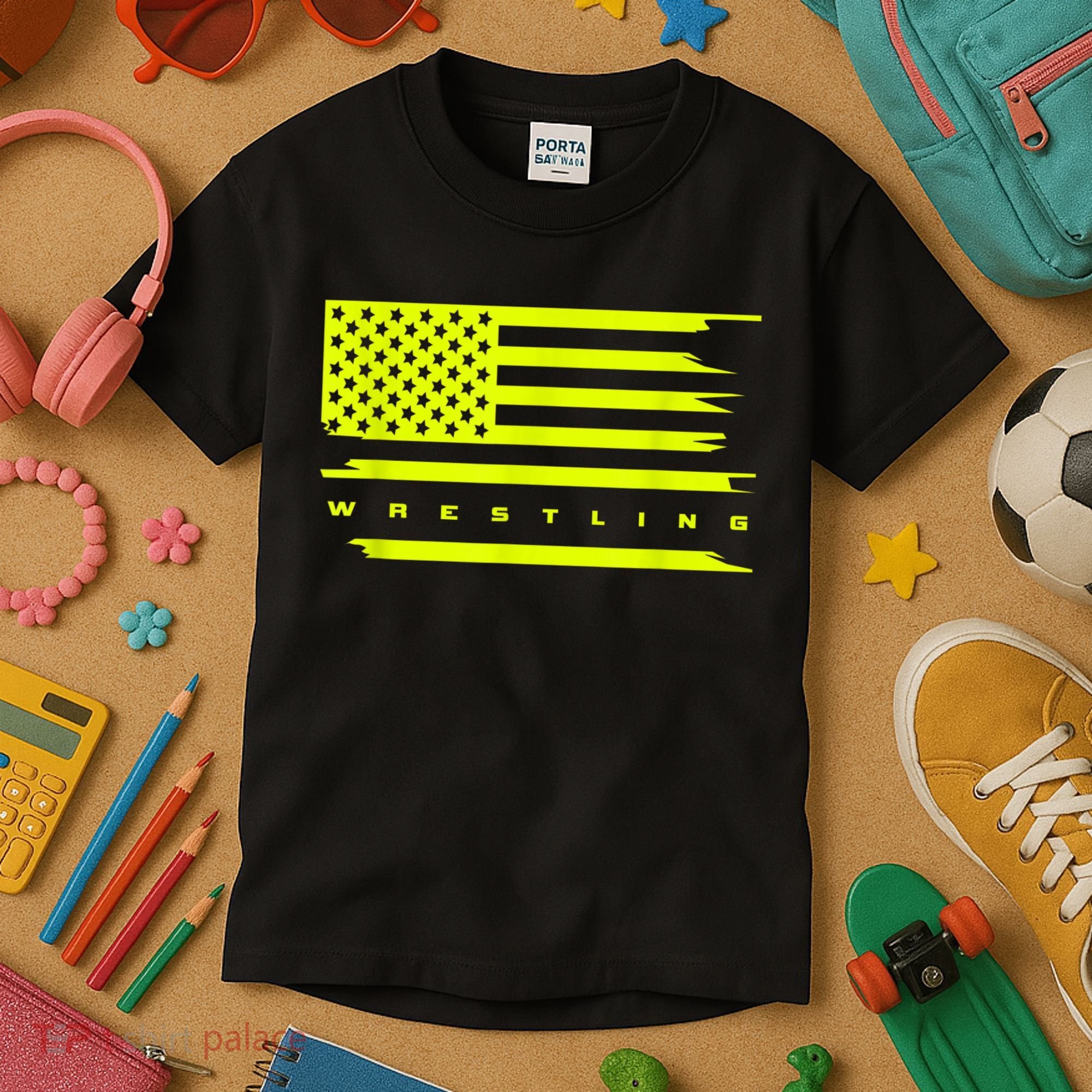 American Flag Wrestling Apparel Wrestling Kids T-Shirt